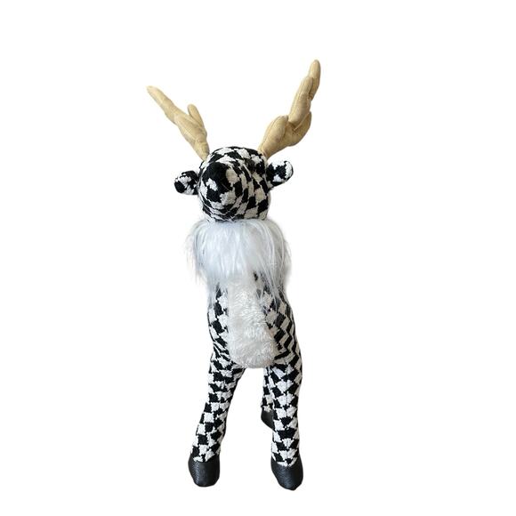 34th & Pine 20in Houndstooth CHRISTMAS REINDEER Figurine Black White Holiday New - Picture 4 of 11